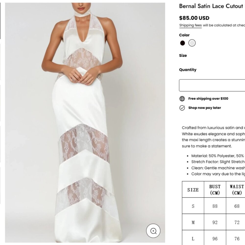 Bernal Satin Lace Cutout Floral Maxi Dress In White - Innovare Denim - Size L